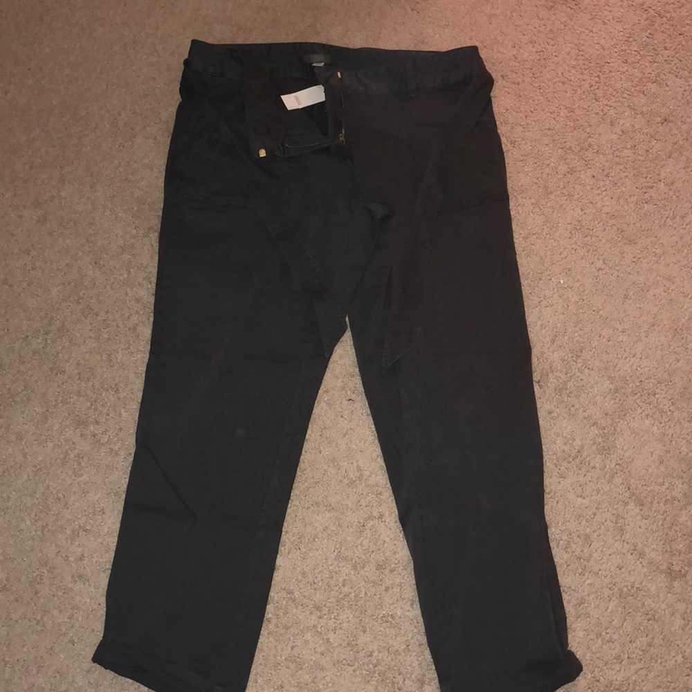 Dark grey cargo pants with tie belt